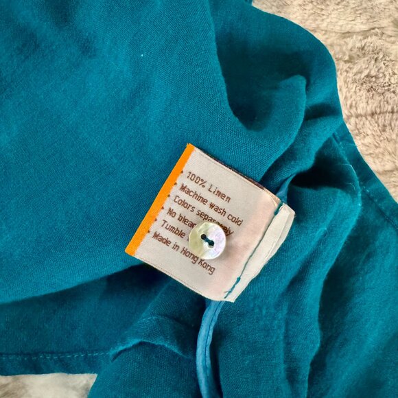 Fidaze 100% Linen Button Down Shirt Teal Blue 3/4 Sleeve Size Large - Picture 10 of 10